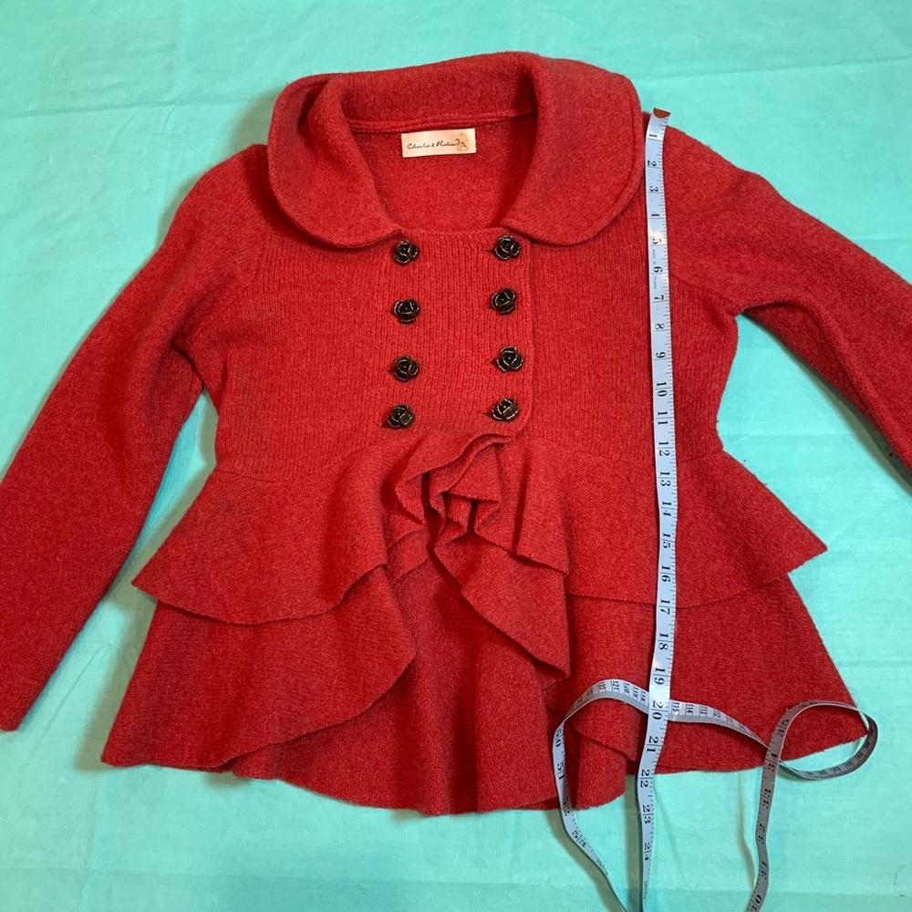 Anthropologie Red Red Rose Sweatercoat - Picture 9 of 9